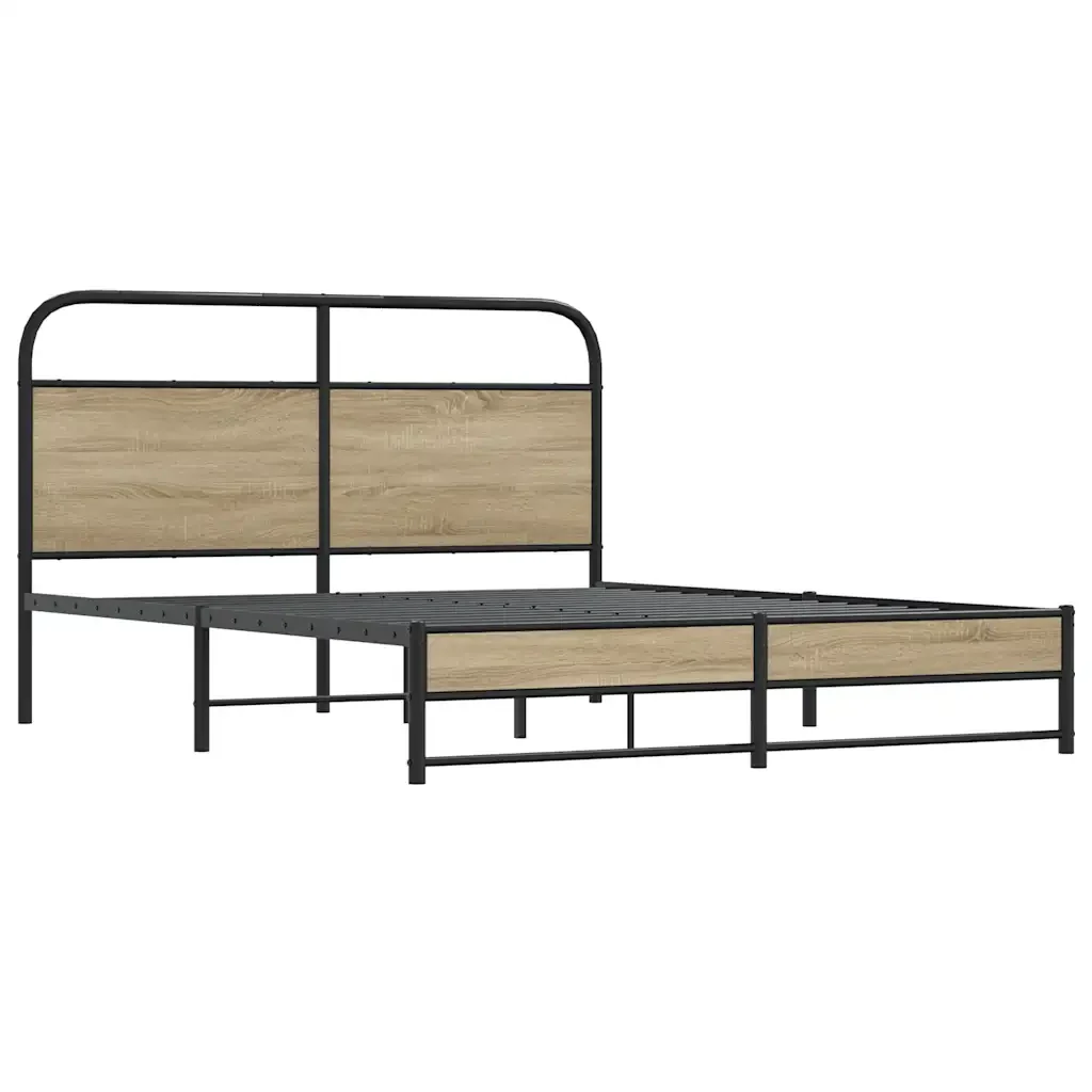 Letto matrimoniale | Letto per adulti | Giroletto senza Materaso in Metallo Rovere Fumo 160x200 cm - Image 4