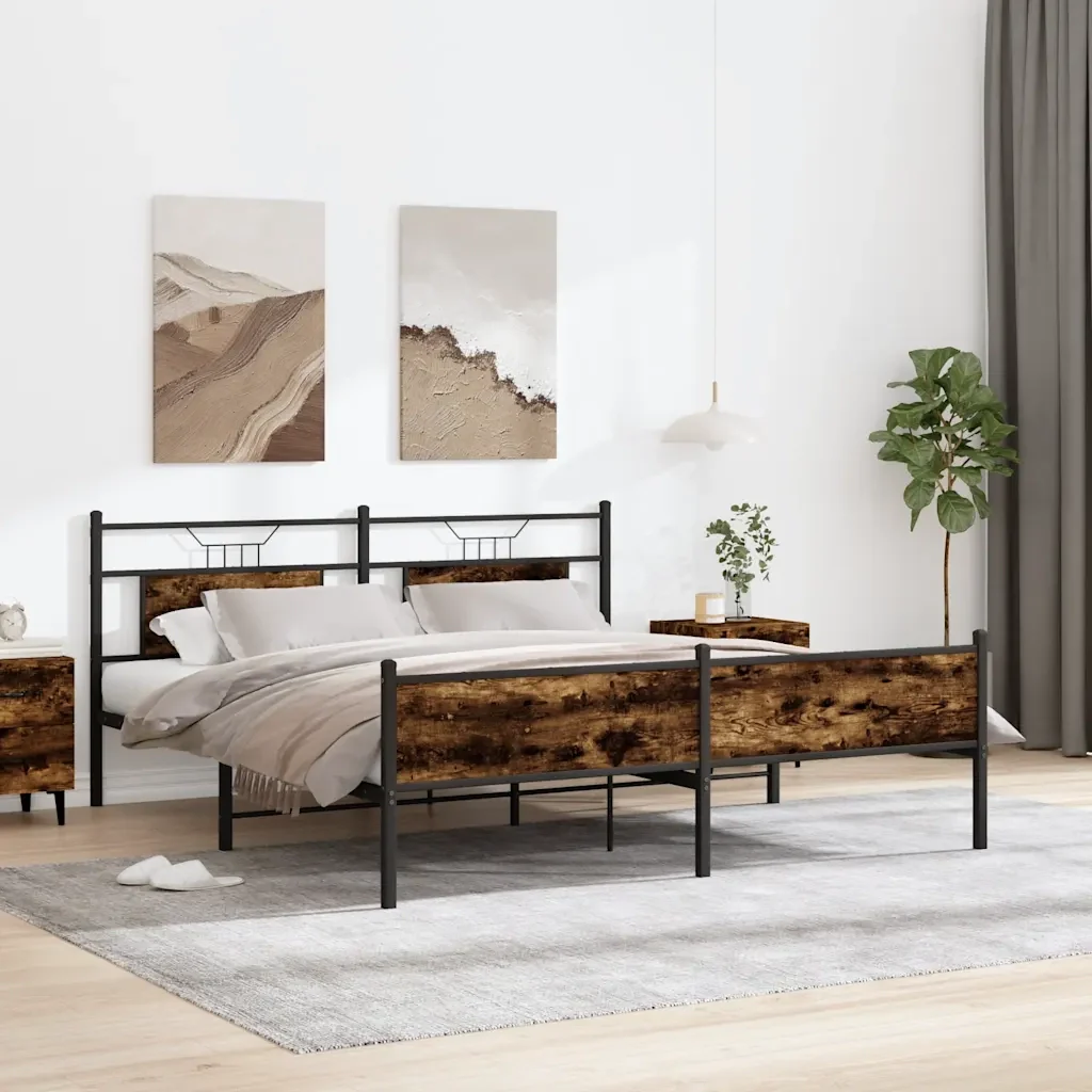 Letto matrimoniale | Letto per adulti | Giroletto senza Materaso in Metallo Rovere Fumo 180x200 cm - Image 2