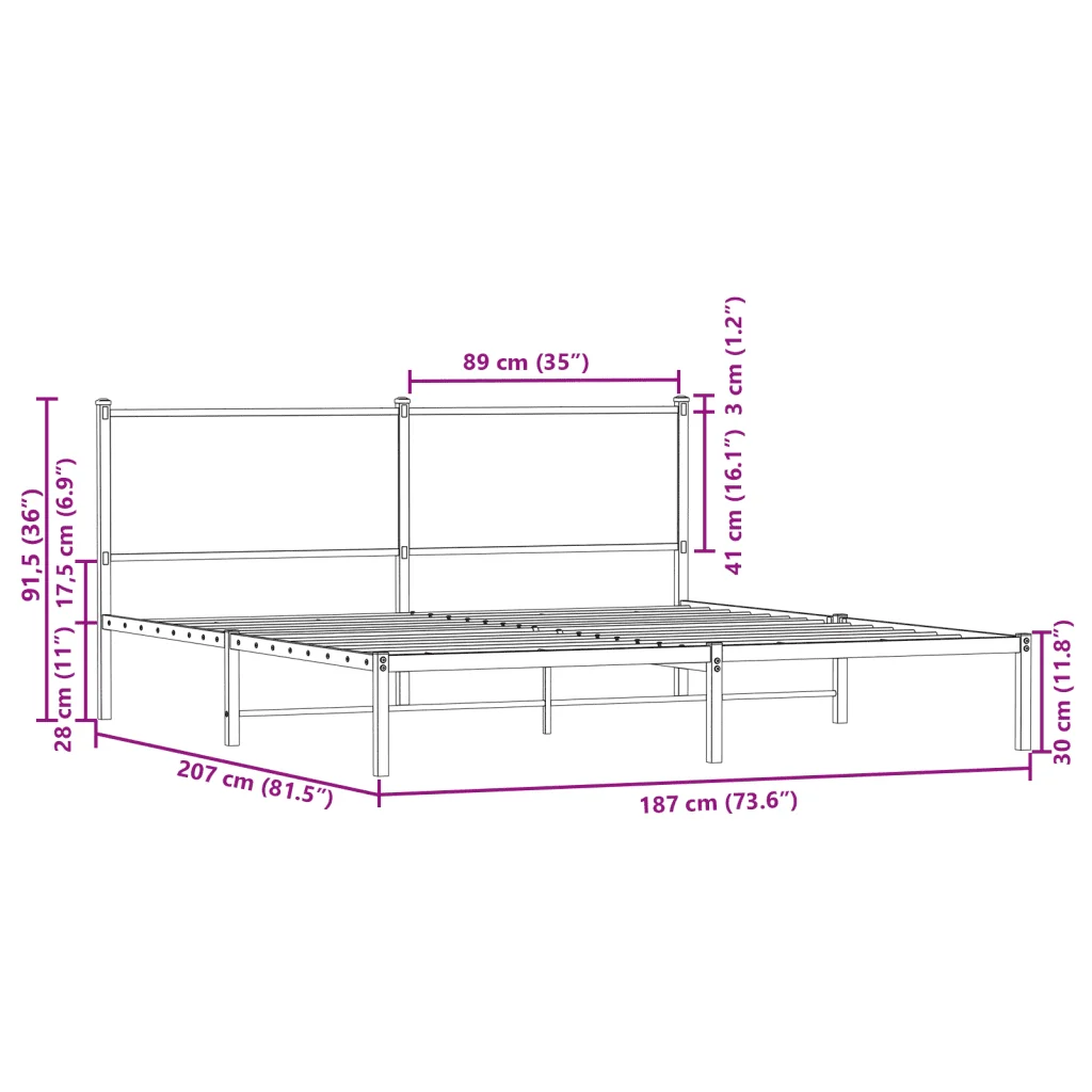 Letto matrimoniale | Letto per adulti | Giroletto senza Materaso in Metallo Rovere Fumo 180x200 cm - Image 10