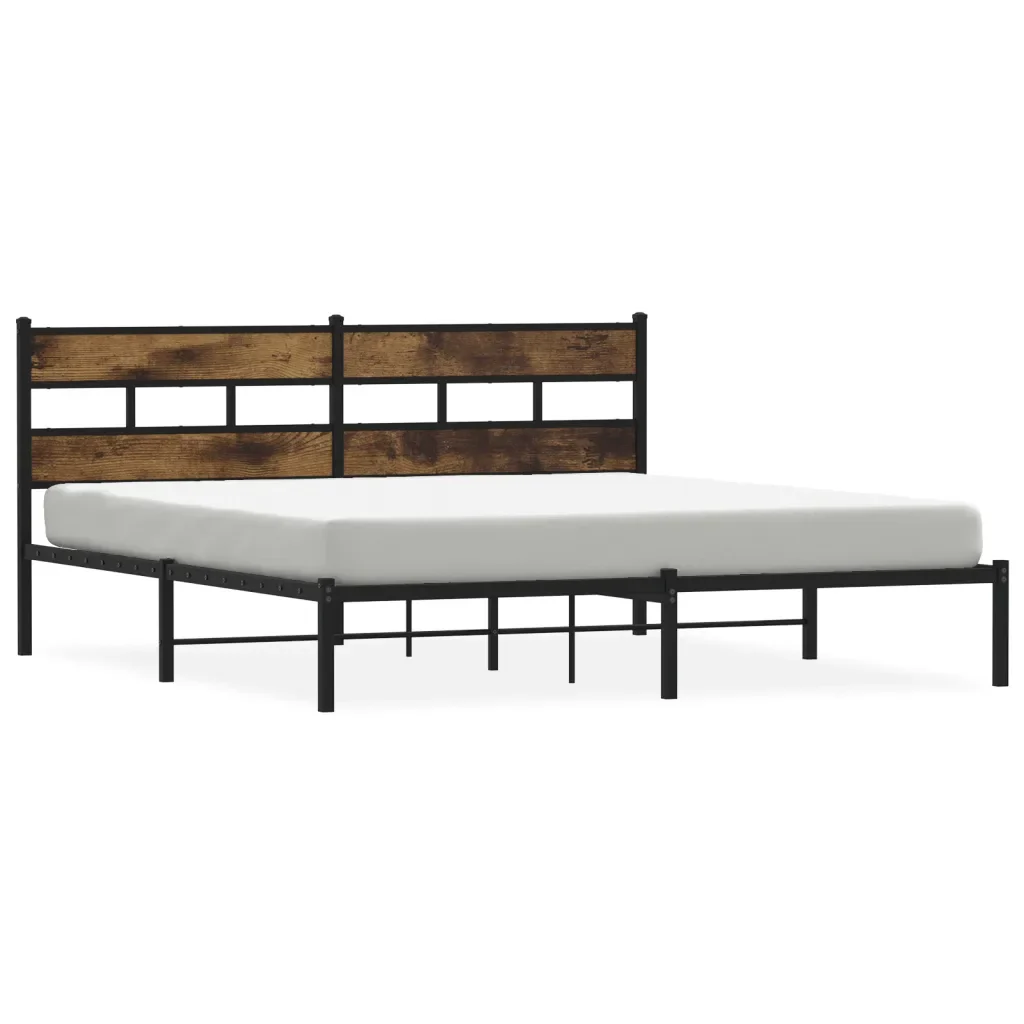 Letto matrimoniale | Letto per adulti | Giroletto senza Materaso in Metallo Rovere Fumo 180x200 cm