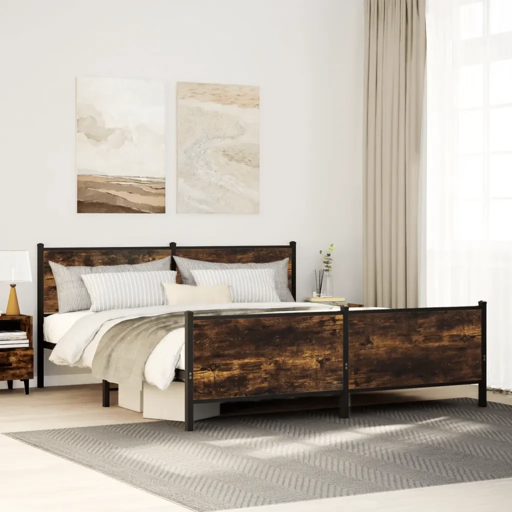 Letto matrimoniale | Letto per adulti | Giroletto senza Materaso in Metallo Rovere Fumo 180x200 cm - Image 2