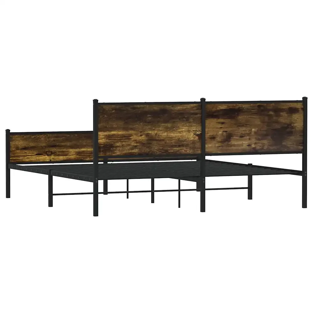 Letto matrimoniale | Letto per adulti | Giroletto senza Materaso in Metallo Rovere Fumo 180x200 cm - Image 7