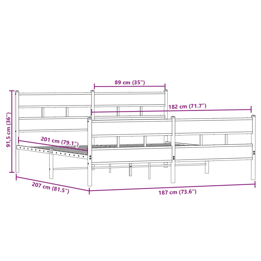 Letto matrimoniale | Letto per adulti | Giroletto senza Materaso in Metallo Rovere Fumo 180x200 cm - Image 9