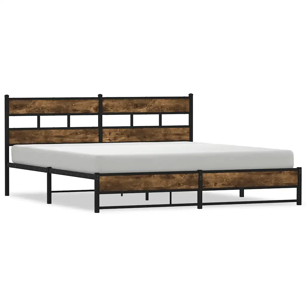Letto matrimoniale | Letto per adulti | Giroletto senza Materaso in Metallo Rovere Fumo 180x200 cm