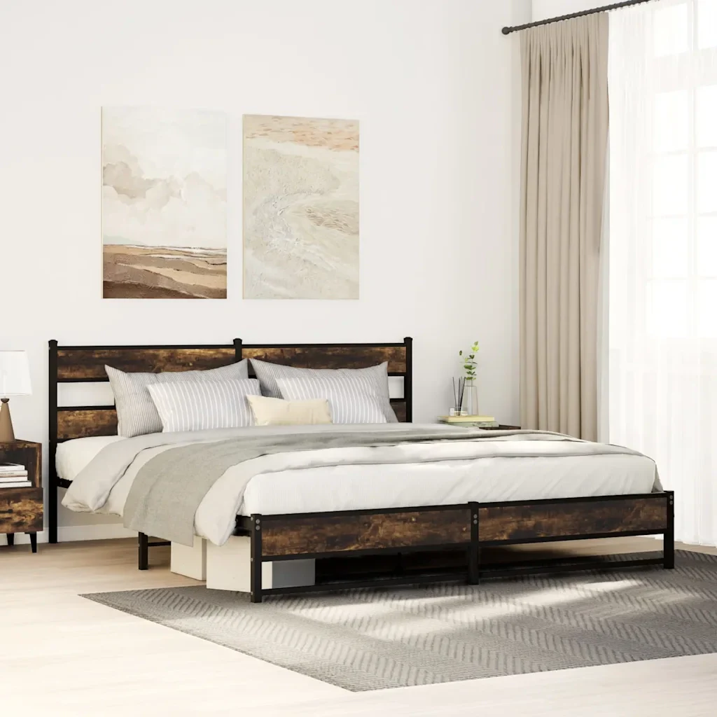Letto matrimoniale | Letto per adulti | Giroletto senza Materaso in Metallo Rovere Fumo 180x200 cm - Image 2