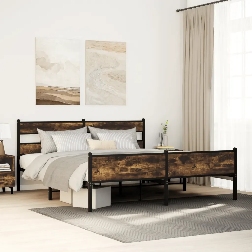 Letto matrimoniale | Letto per adulti | Giroletto senza Materaso in Metallo Rovere Fumo 180x200 cm - Image 2
