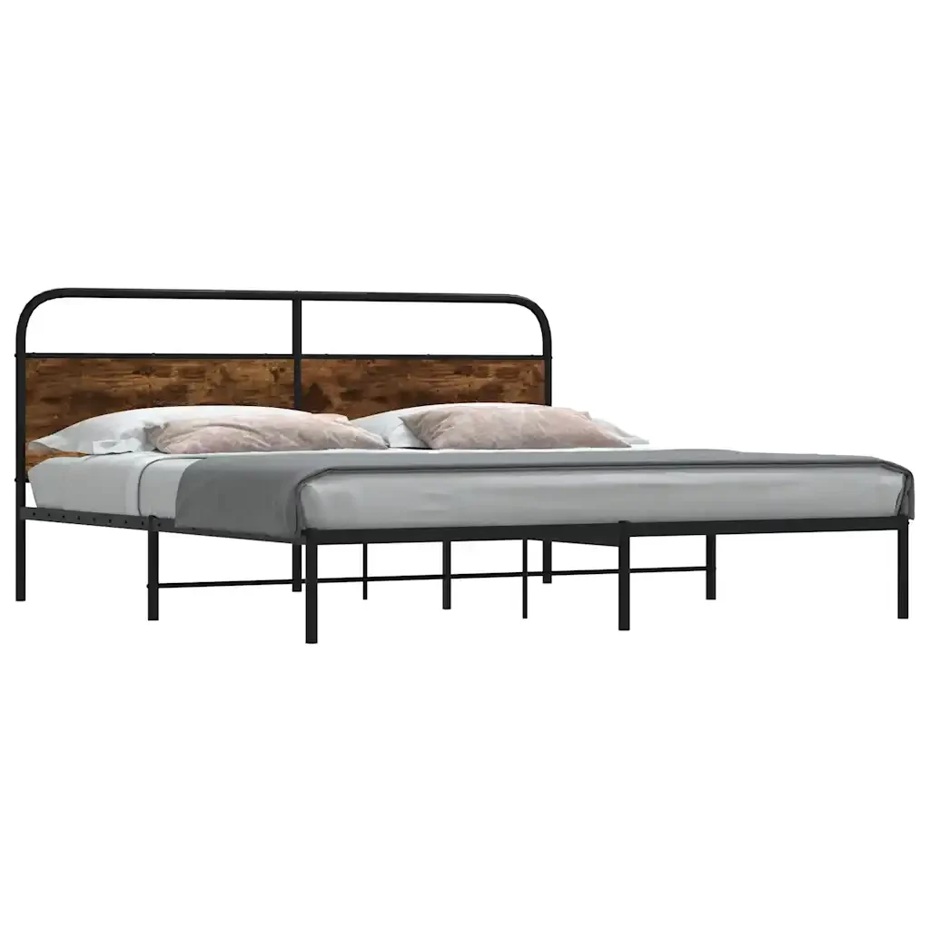 Letto matrimoniale | Letto per adulti | Giroletto senza Materaso in Metallo Rovere Fumo 180x200 cm - Image 2