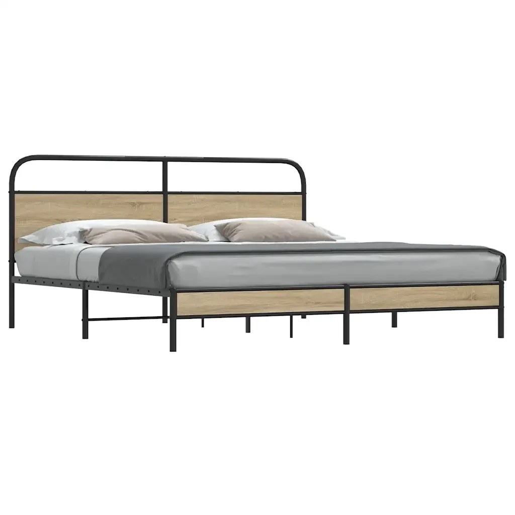 Letto matrimoniale | Letto per adulti | Giroletto senza Materaso in Metallo Rovere Fumo 180x200 cm - Image 2
