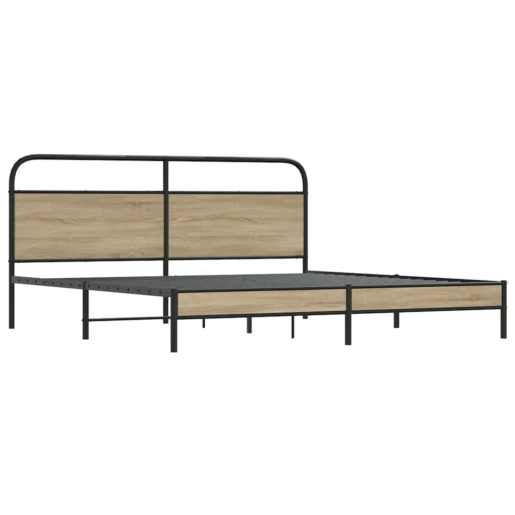 Letto matrimoniale | Letto per adulti | Giroletto senza Materaso in Metallo Rovere Fumo 180x200 cm - Image 3
