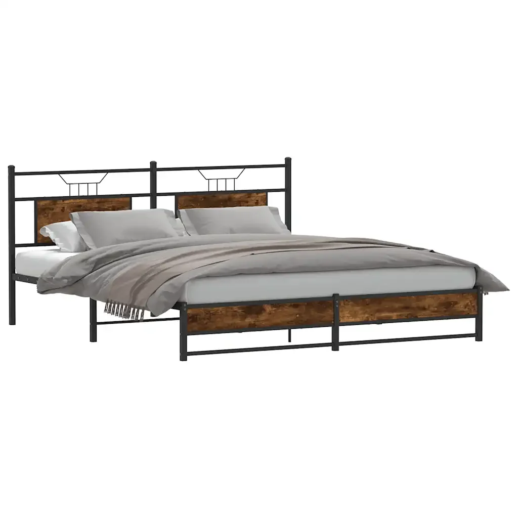 Letto matrimoniale | Letto per adulti | Giroletto senza Materaso in Metallo Rovere Fumo 183x213 cm - Image 3