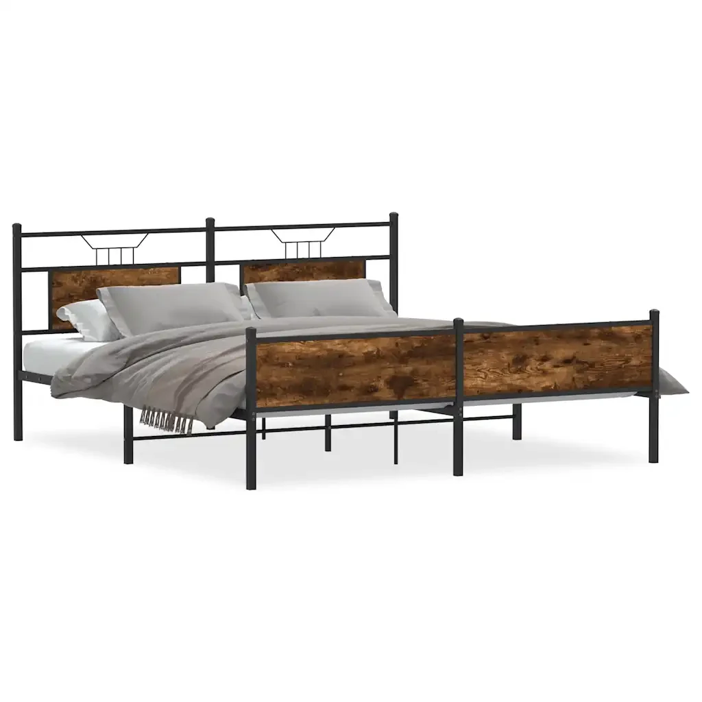 Letto matrimoniale | Letto per adulti | Giroletto senza Materaso in Metallo Rovere Fumo 183x213 cm