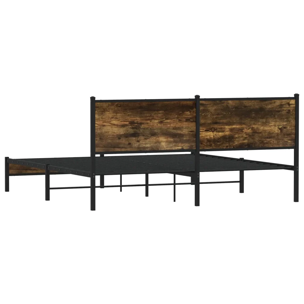 Letto matrimoniale | Letto per adulti | Giroletto senza Materaso in Metallo Rovere Fumo 183x213 cm - Image 7