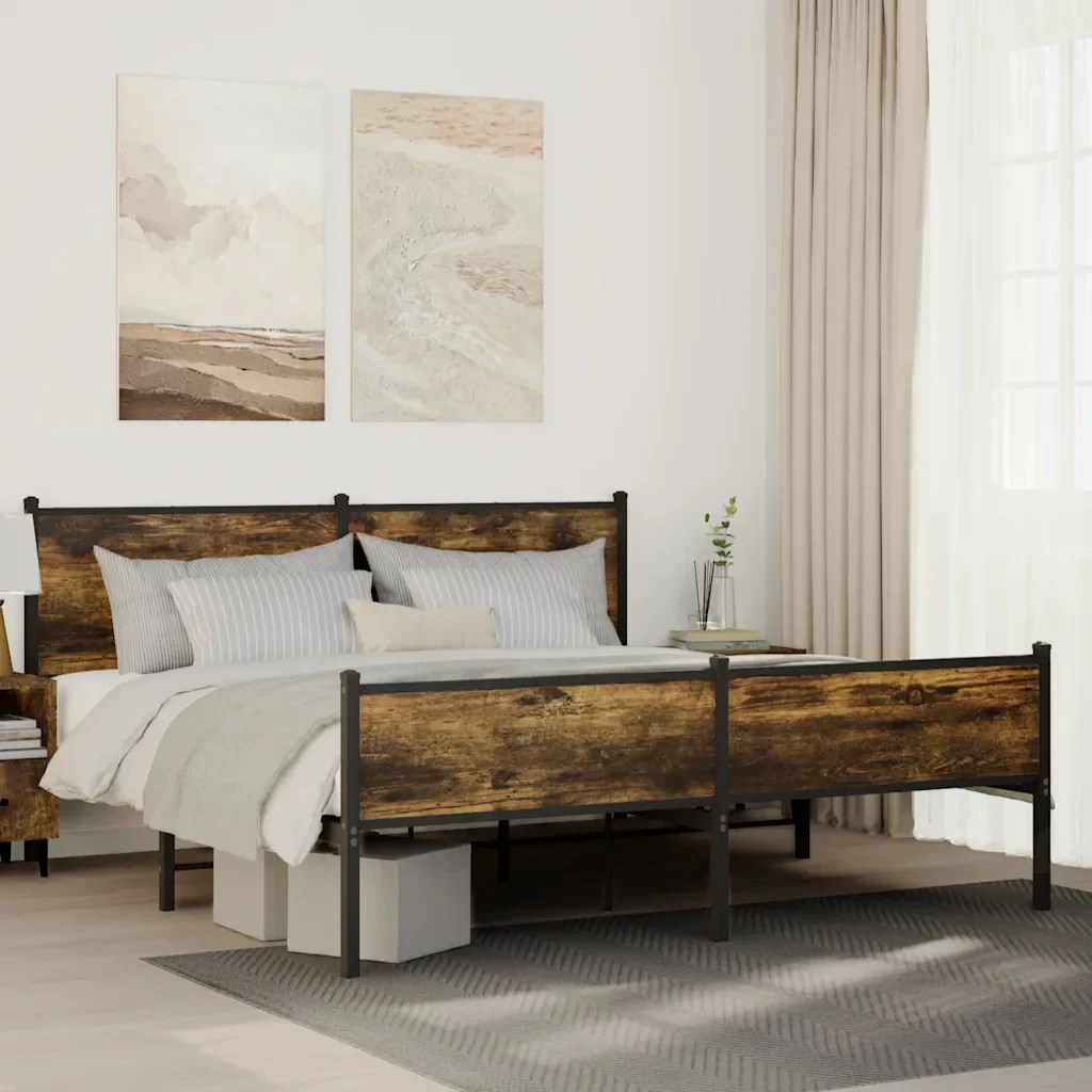 Letto matrimoniale | Letto per adulti | Giroletto senza Materaso in Metallo Rovere Fumo 183x213 cm - Image 2