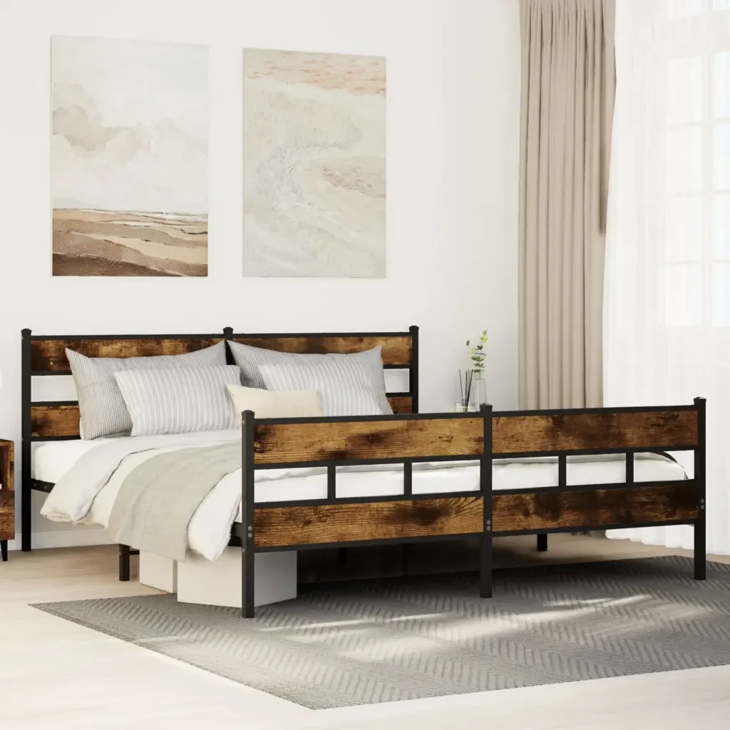 Letto matrimoniale | Letto per adulti | Giroletto senza Materaso in Metallo Rovere Fumo 183x213 cm - Image 2