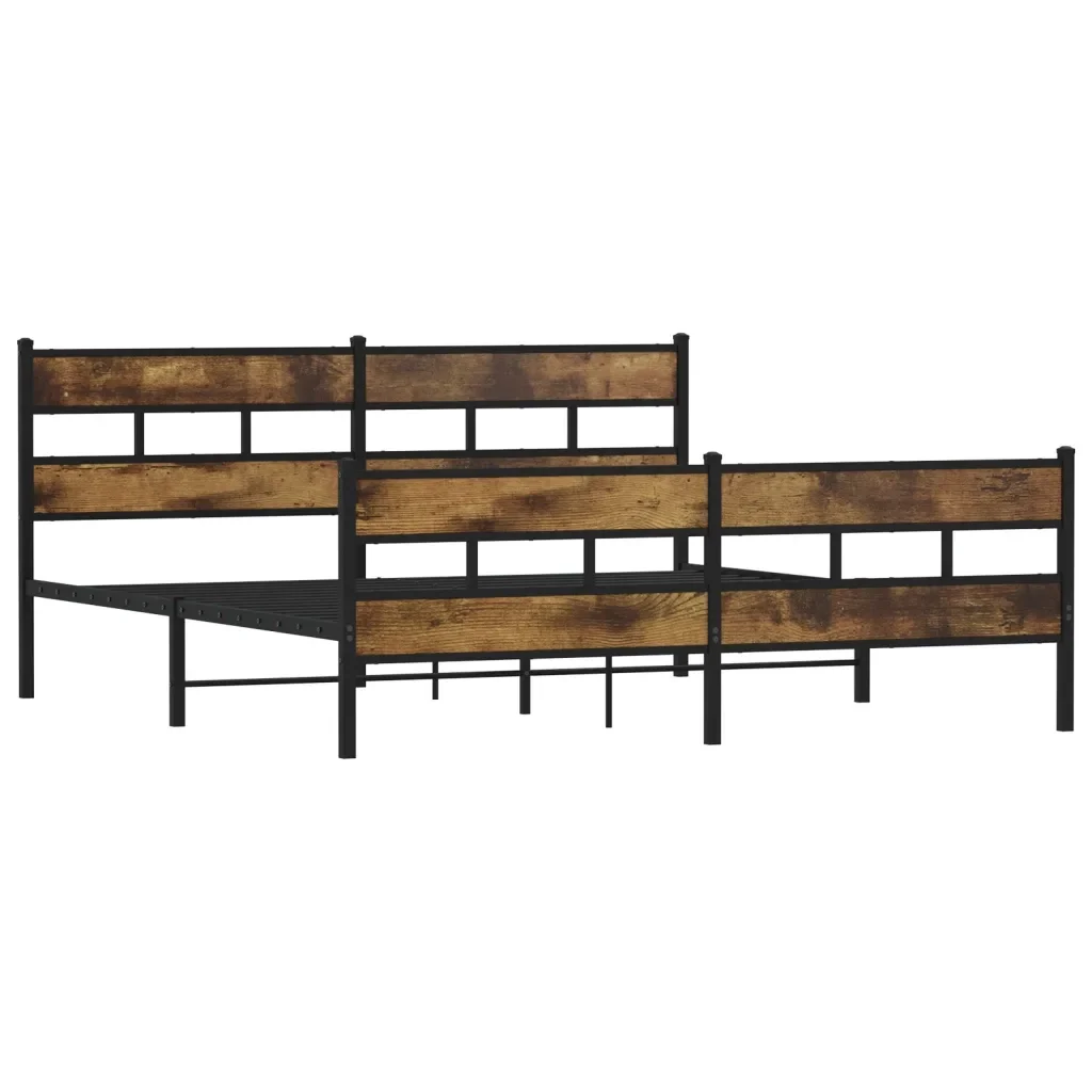 Letto matrimoniale | Letto per adulti | Giroletto senza Materaso in Metallo Rovere Fumo 183x213 cm - Image 4