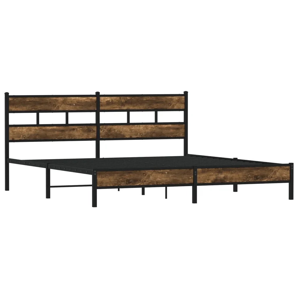 Letto matrimoniale | Letto per adulti | Giroletto senza Materaso in Metallo Rovere Fumo 183x213 cm - Image 3
