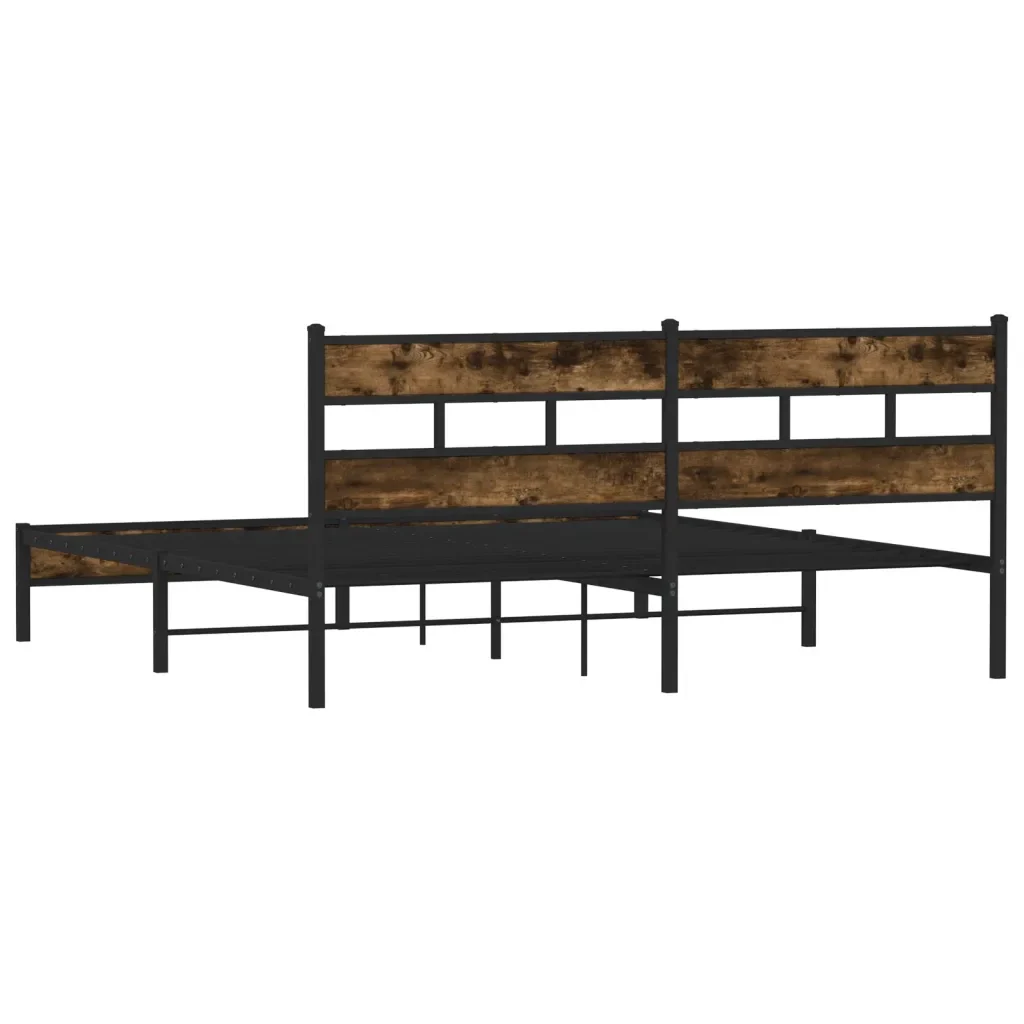 Letto matrimoniale | Letto per adulti | Giroletto senza Materaso in Metallo Rovere Fumo 183x213 cm - Image 6