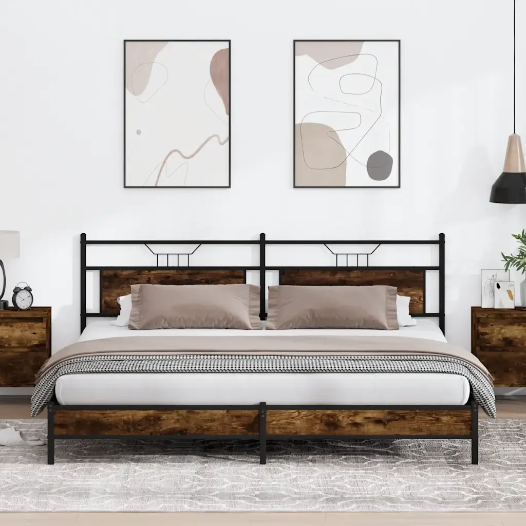 Letto matrimoniale | Letto per adulti | Giroletto senza Materaso in Metallo Rovere Fumo 193x201 cm - Image 2