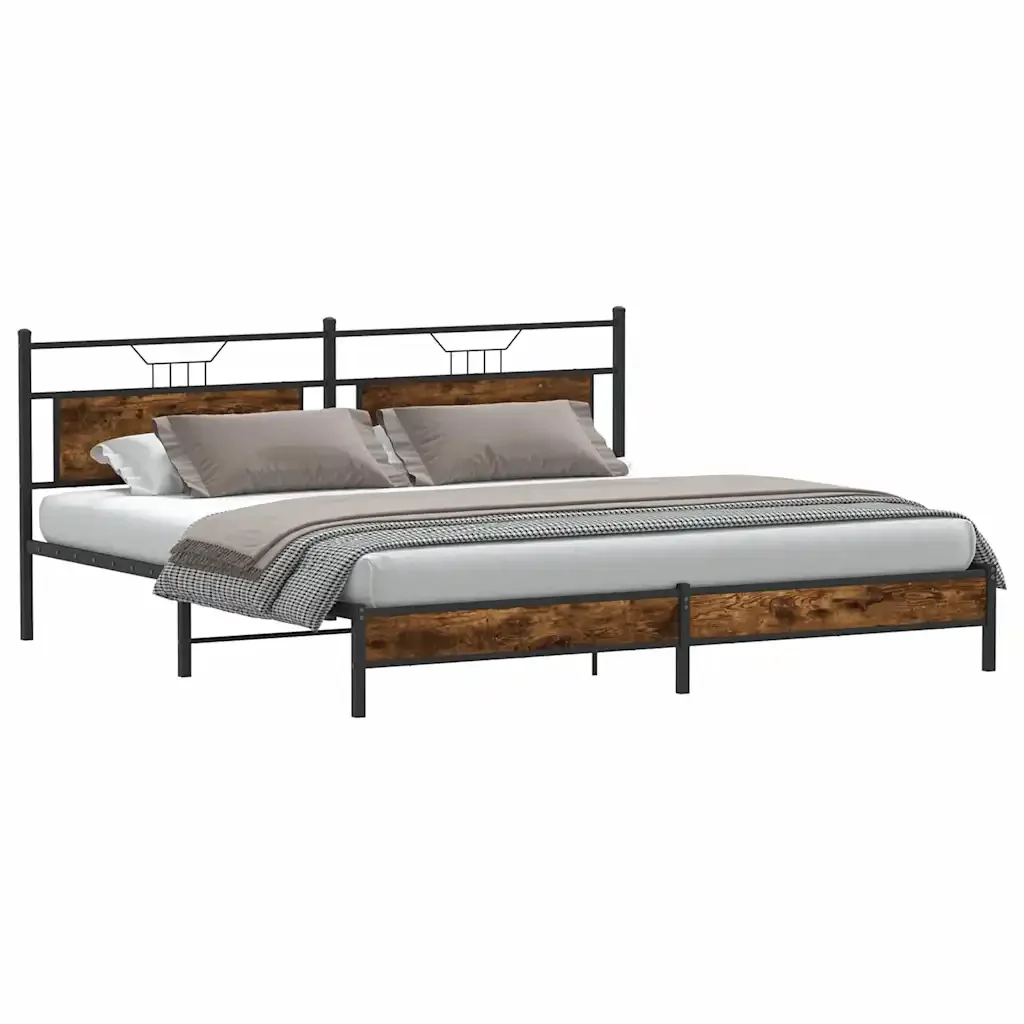 Letto matrimoniale | Letto per adulti | Giroletto senza Materaso in Metallo Rovere Fumo 193x201 cm - Image 3