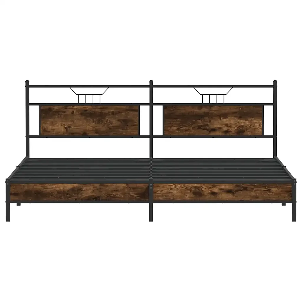 Letto matrimoniale | Letto per adulti | Giroletto senza Materaso in Metallo Rovere Fumo 193x201 cm - Image 6