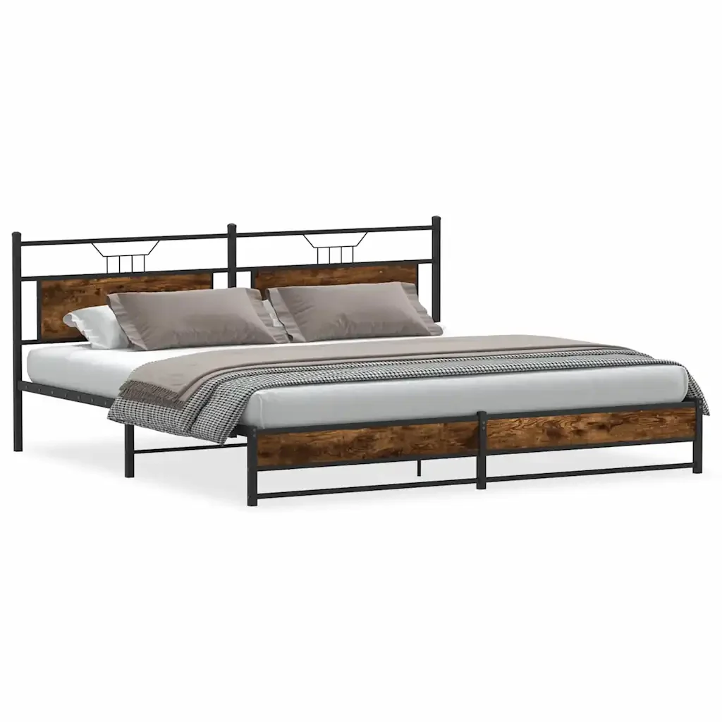 Letto matrimoniale | Letto per adulti | Giroletto senza Materaso in Metallo Rovere Fumo 193x201 cm