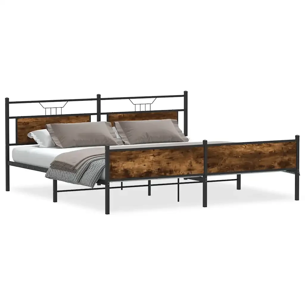 Letto matrimoniale | Letto per adulti | Giroletto senza Materaso in Metallo Rovere Fumo 193x201 cm