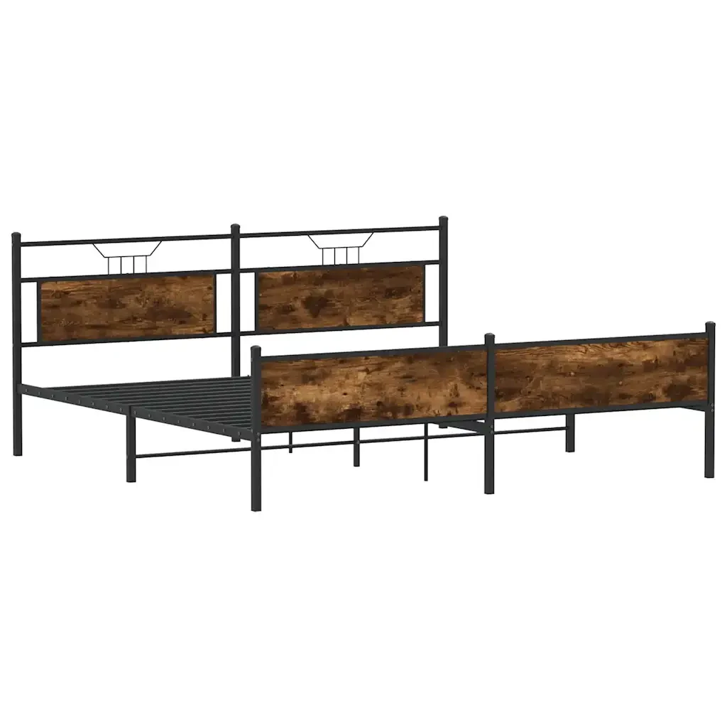 Letto matrimoniale | Letto per adulti | Giroletto senza Materaso in Metallo Rovere Fumo 193x201 cm - Image 4