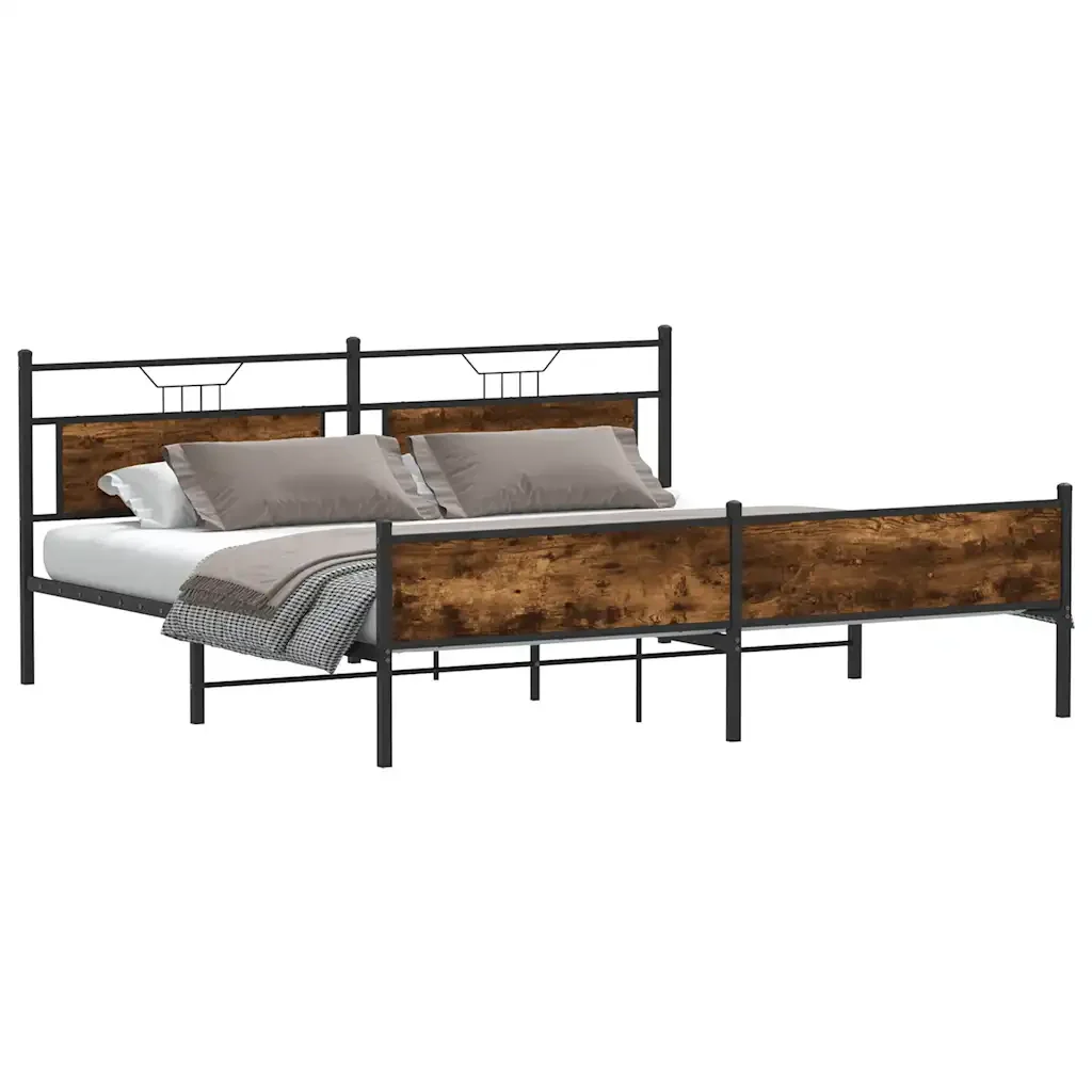 Letto matrimoniale | Letto per adulti | Giroletto senza Materaso in Metallo Rovere Fumo 193x201 cm - Image 5