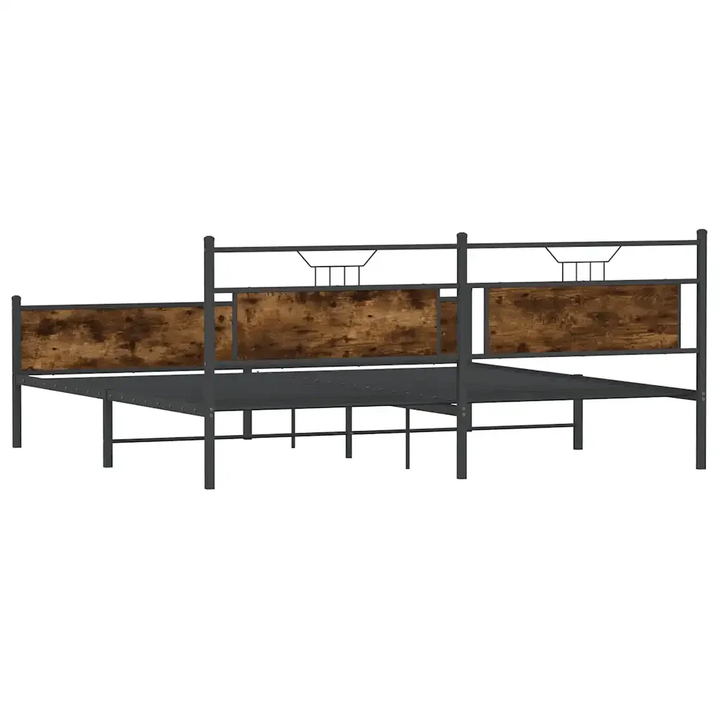 Letto matrimoniale | Letto per adulti | Giroletto senza Materaso in Metallo Rovere Fumo 193x201 cm - Image 8