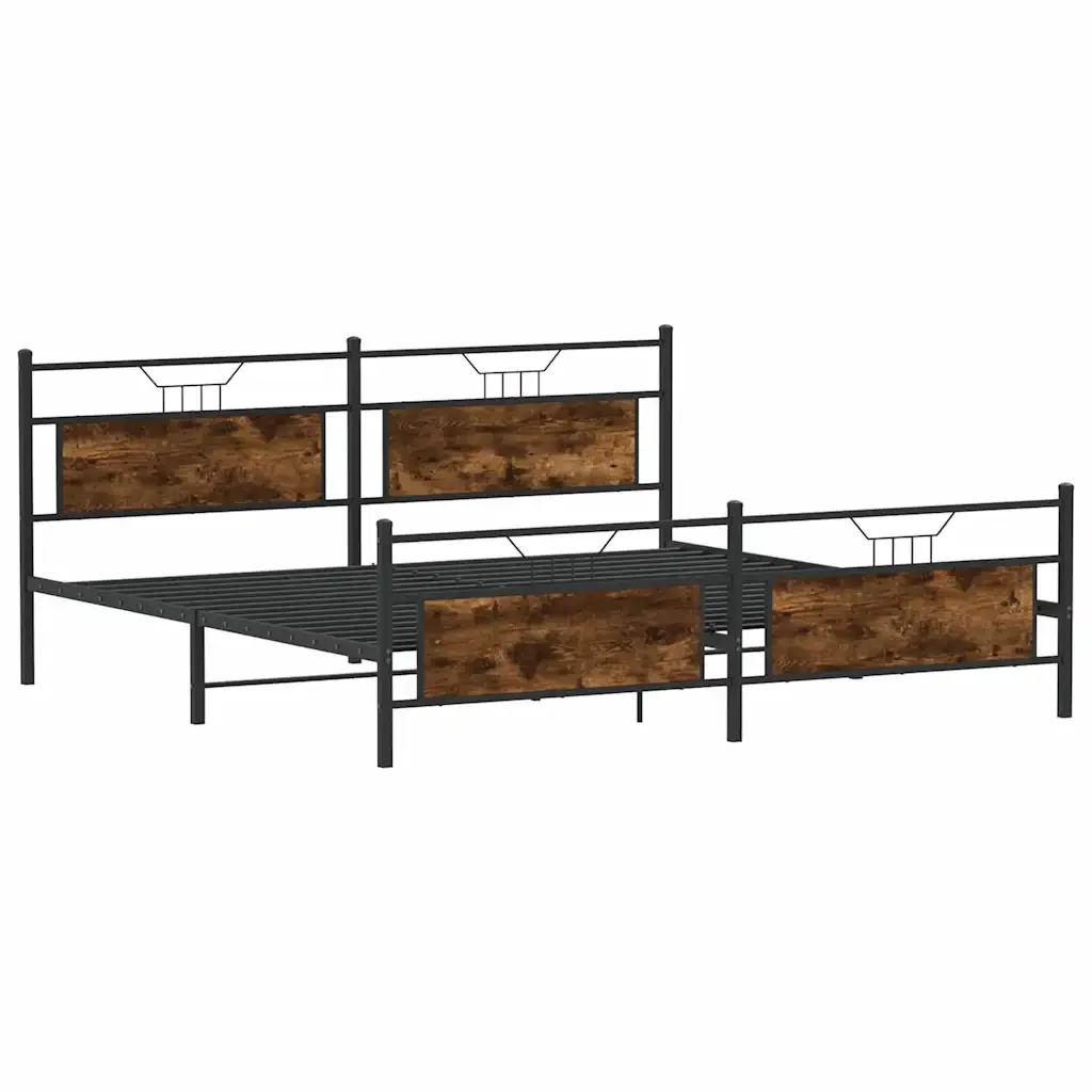 Letto matrimoniale | Letto per adulti | Giroletto senza Materaso in Metallo Rovere Fumo 193x201 cm - Image 5