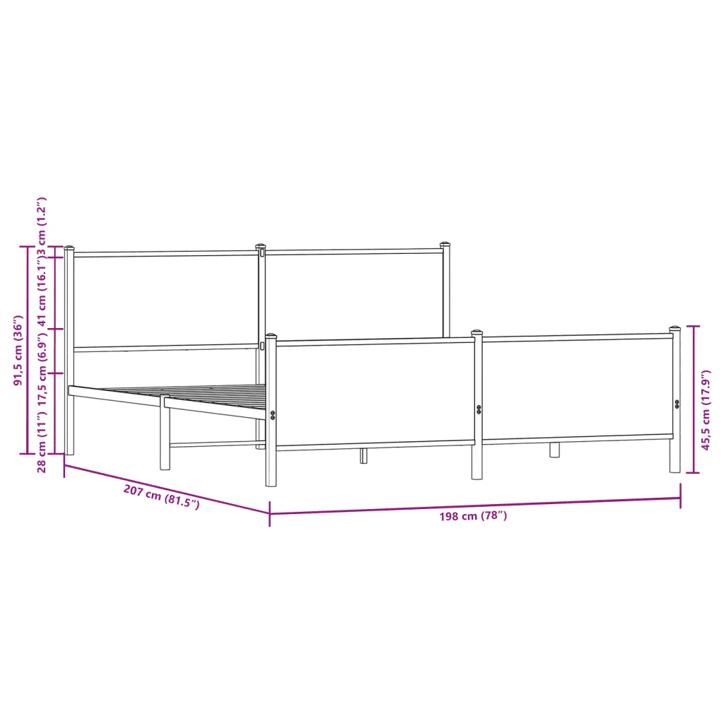 Letto matrimoniale | Letto per adulti | Giroletto senza Materaso in Metallo Rovere Fumo 193x203 cm - Image 10