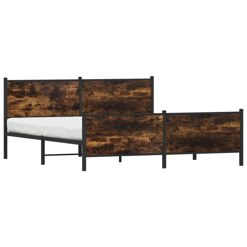 Letto matrimoniale | Letto per adulti | Giroletto senza Materaso in Metallo Rovere Fumo 193x203 cm - Image 4