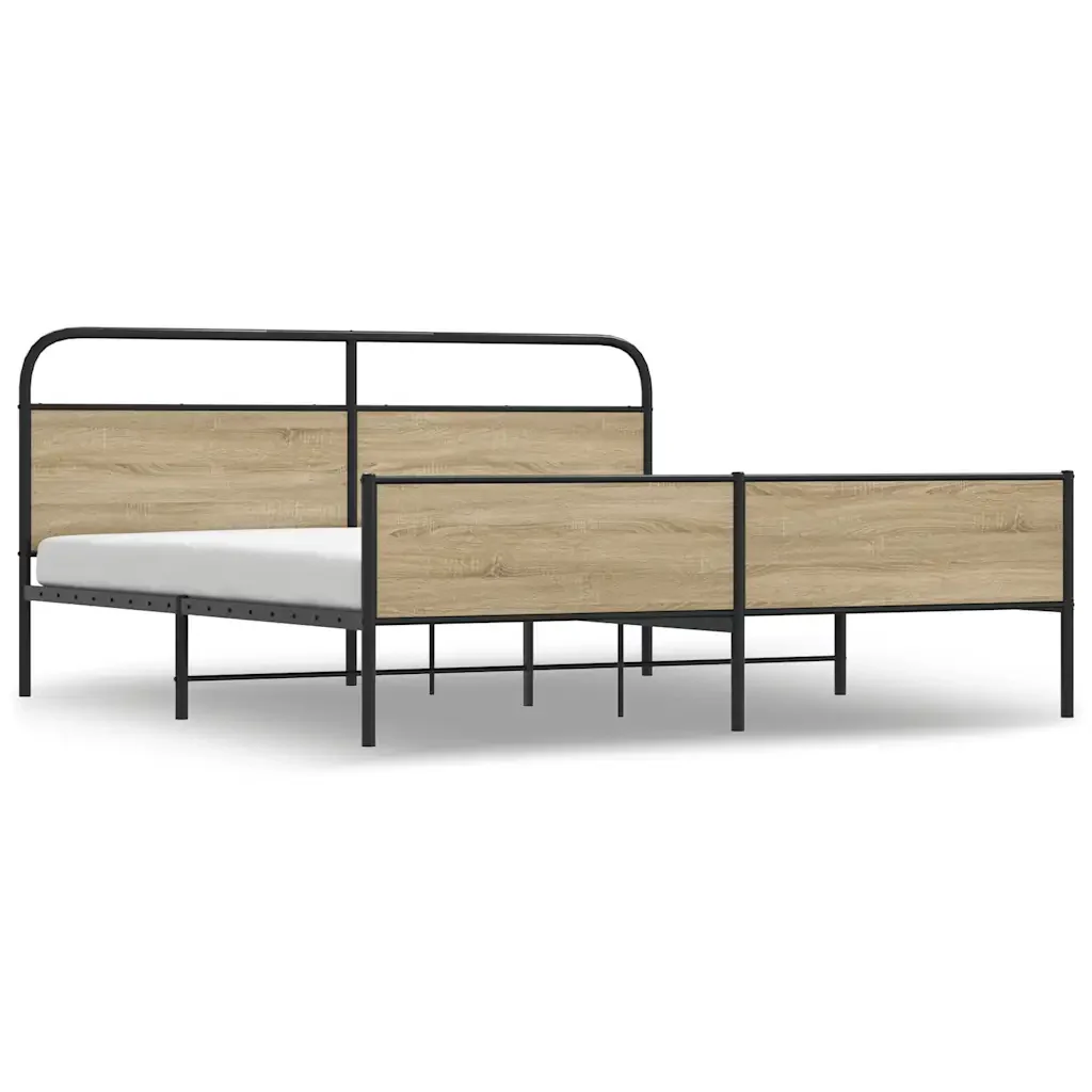 Letto matrimoniale | Letto per adulti | Giroletto senza Materaso in Metallo Rovere Fumo 193x203 cm
