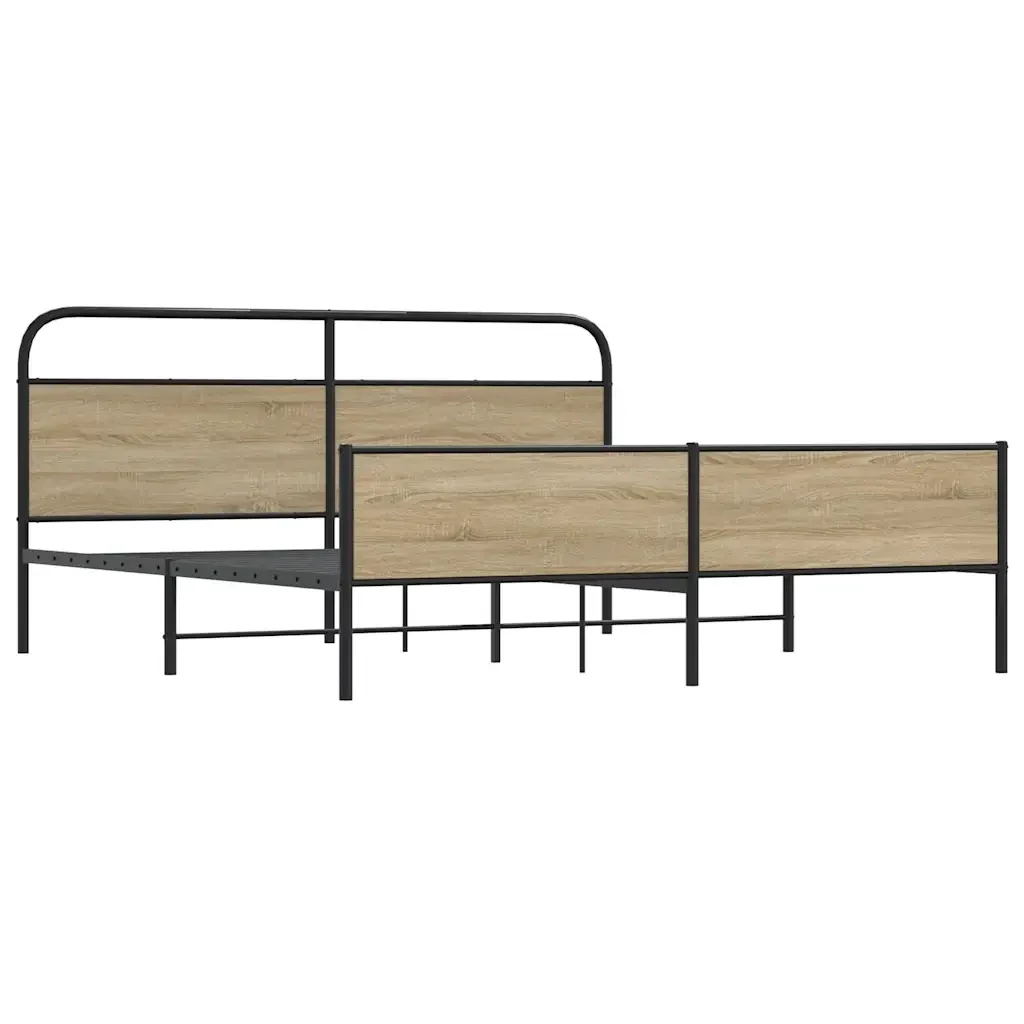 Letto matrimoniale | Letto per adulti | Giroletto senza Materaso in Metallo Rovere Fumo 193x203 cm - Image 4