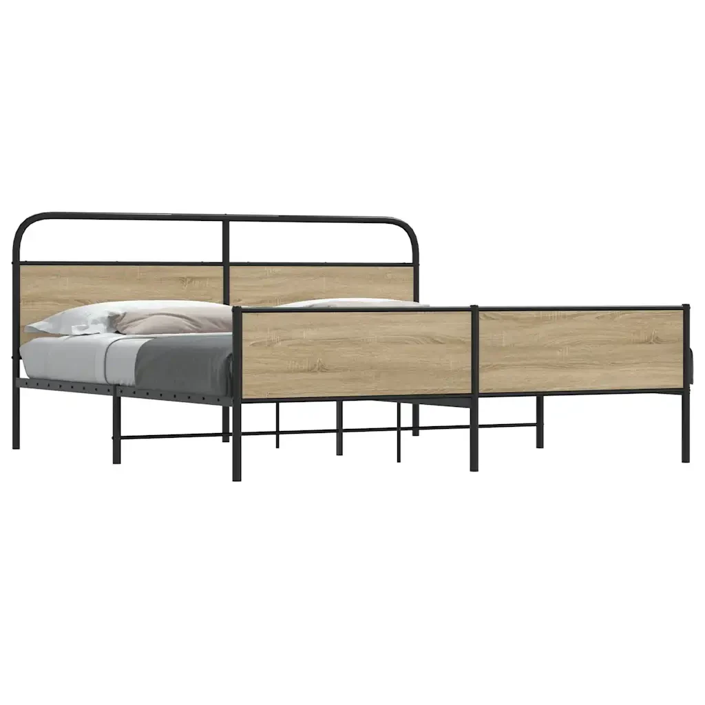 Letto matrimoniale | Letto per adulti | Giroletto senza Materaso in Metallo Rovere Fumo 193x203 cm - Image 2