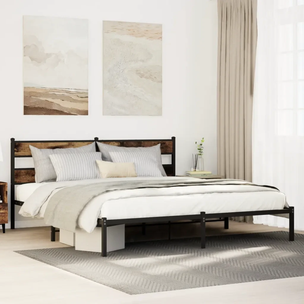Letto matrimoniale | Letto per adulti | Giroletto senza Materaso in Metallo Rovere Fumo 193x203 cm - Image 2