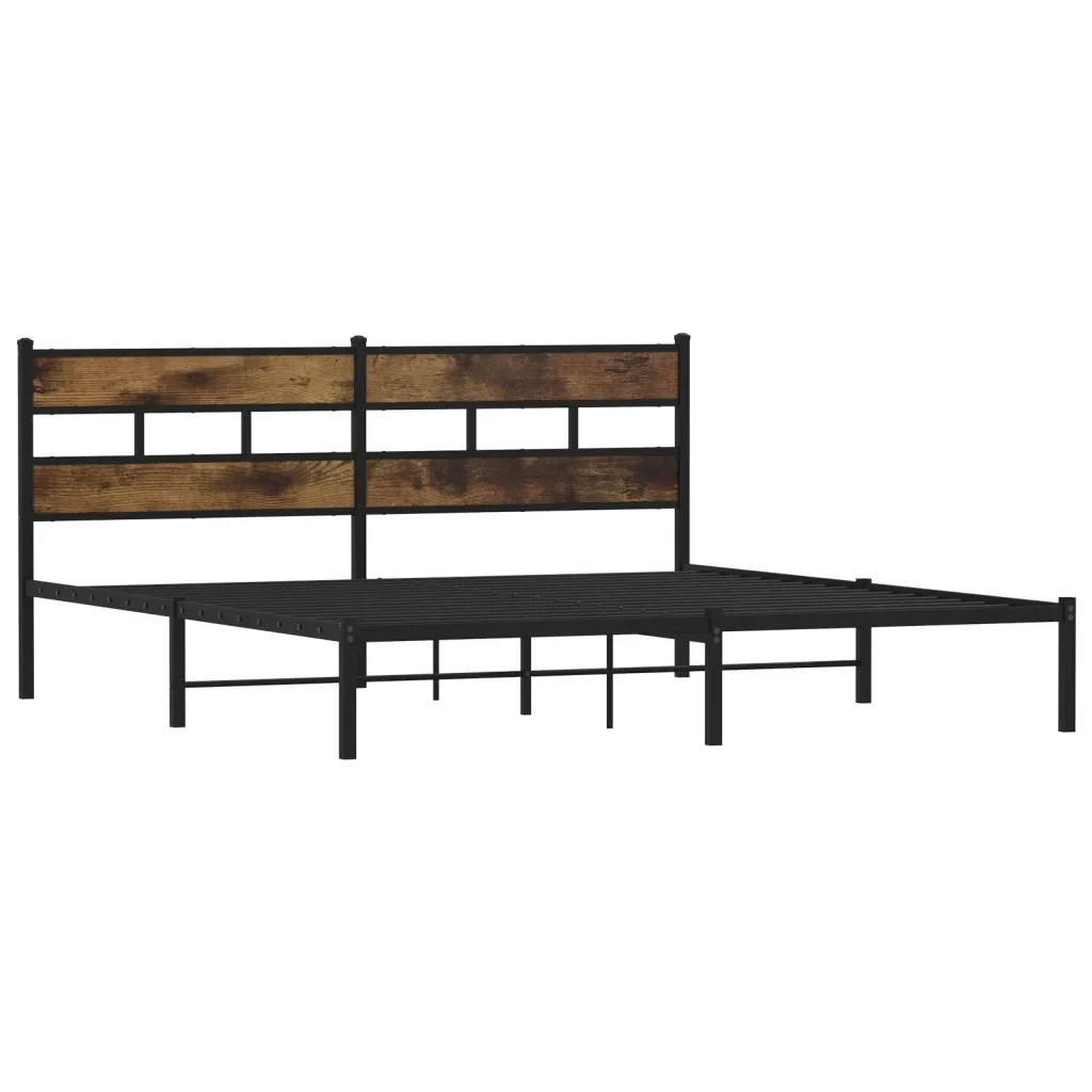 Letto matrimoniale | Letto per adulti | Giroletto senza Materaso in Metallo Rovere Fumo 193x203 cm - Image 3