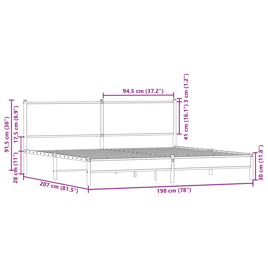 Letto matrimoniale | Letto per adulti | Giroletto senza Materaso in Metallo Rovere Fumo 193x203 cm - Image 10