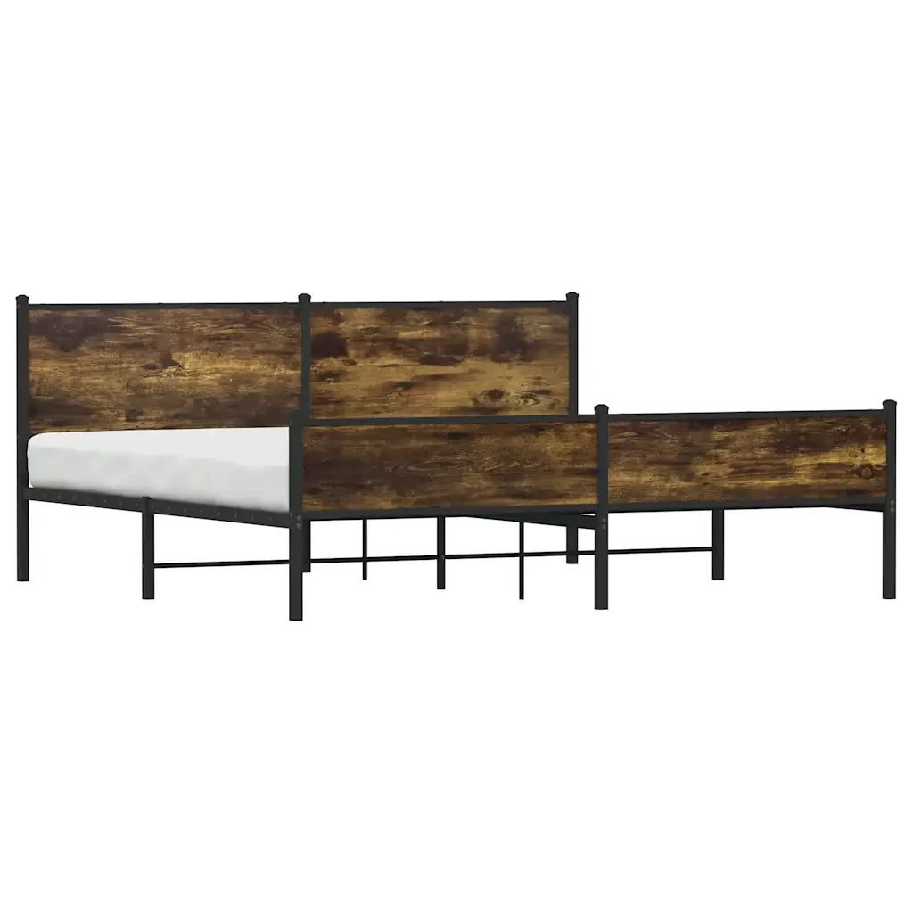 Letto matrimoniale | Letto per adulti | Giroletto senza Materaso in Metallo Rovere Fumo 193x203 cm - Image 4