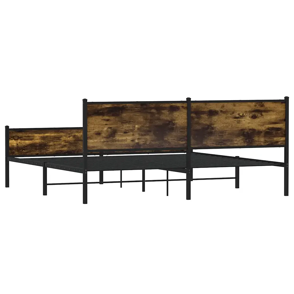 Letto matrimoniale | Letto per adulti | Giroletto senza Materaso in Metallo Rovere Fumo 193x203 cm - Image 7