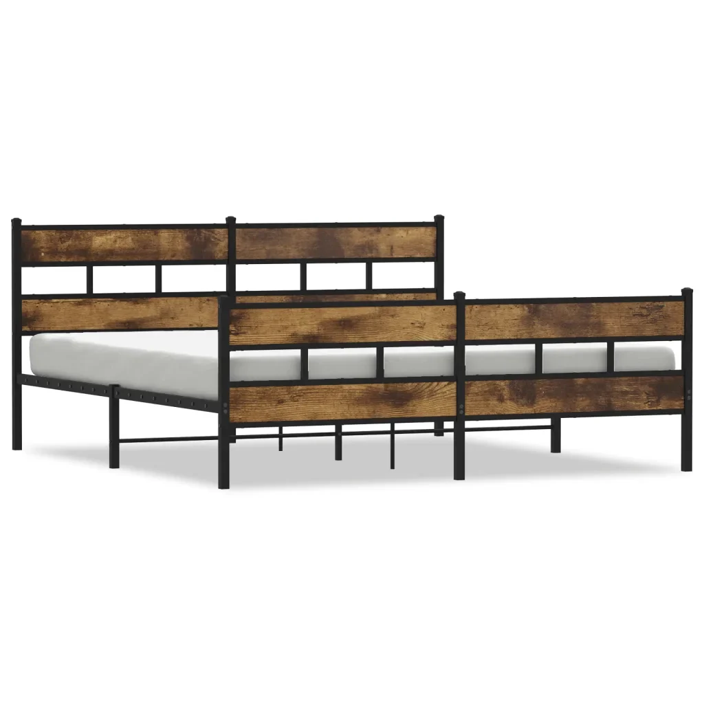Letto matrimoniale | Letto per adulti | Giroletto senza Materaso in Metallo Rovere Fumo 193x203 cm