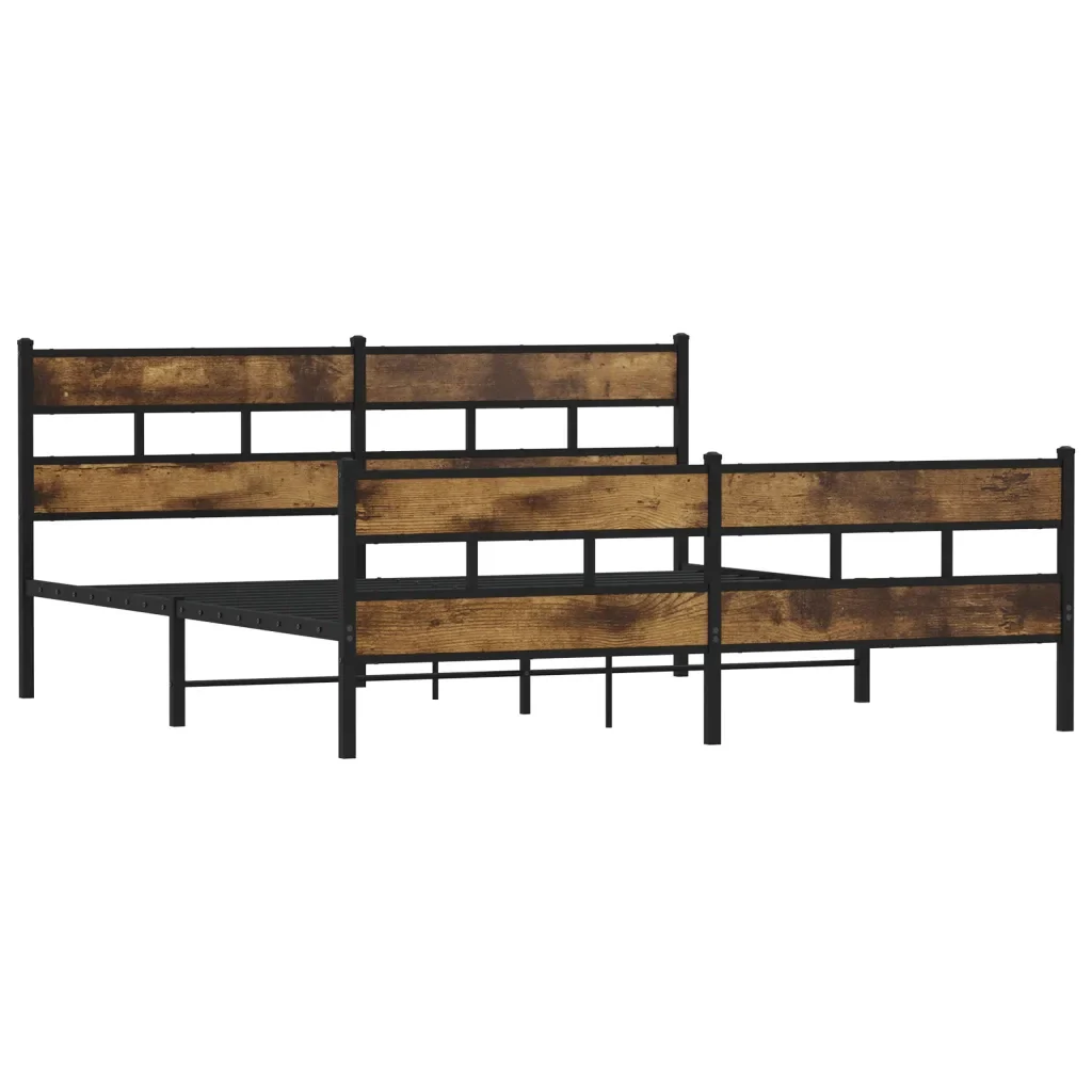 Letto matrimoniale | Letto per adulti | Giroletto senza Materaso in Metallo Rovere Fumo 193x203 cm - Image 4