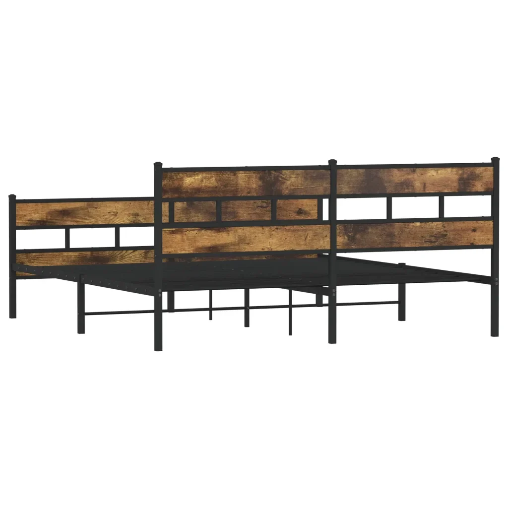 Letto matrimoniale | Letto per adulti | Giroletto senza Materaso in Metallo Rovere Fumo 193x203 cm - Image 6