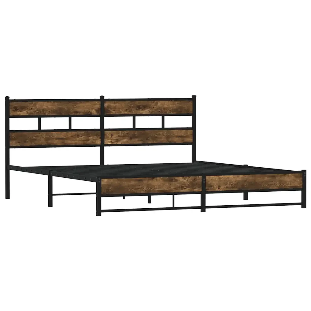 Letto matrimoniale | Letto per adulti | Giroletto senza Materaso in Metallo Rovere Fumo 193x203 cm - Image 3
