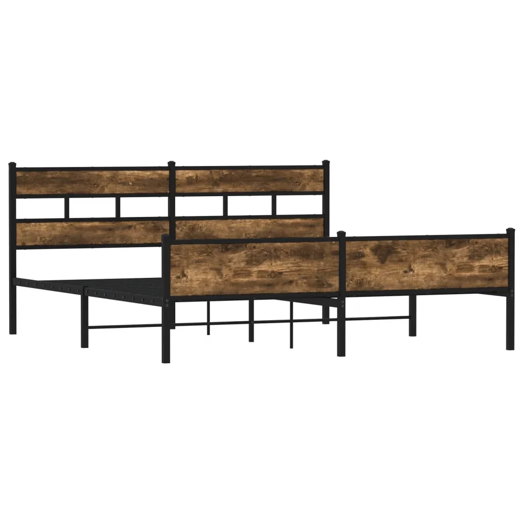 Letto matrimoniale | Letto per adulti | Giroletto senza Materaso in Metallo Rovere Fumo 193x203 cm - Image 4