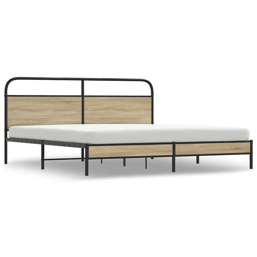 Letto matrimoniale | Letto per adulti | Giroletto senza Materaso in Metallo Rovere Fumo 193x203 cm