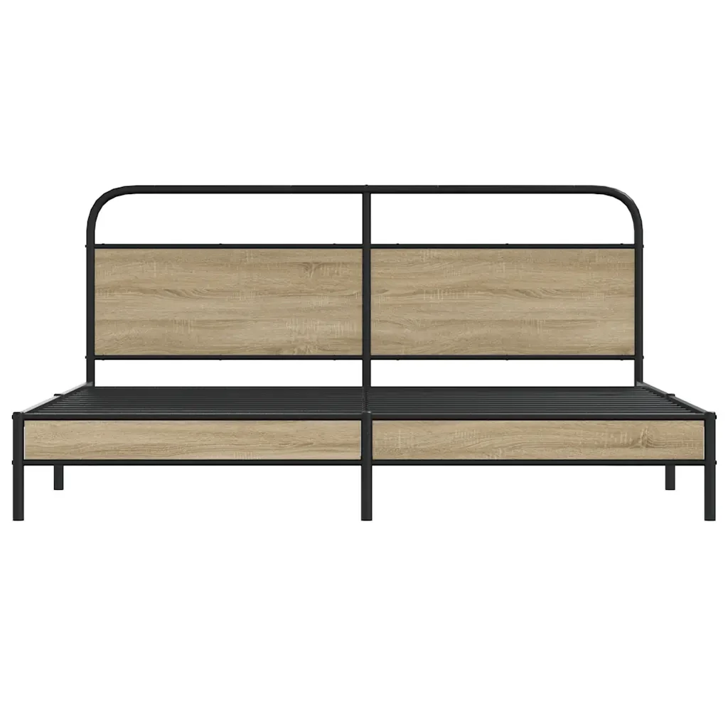 Letto matrimoniale | Letto per adulti | Giroletto senza Materaso in Metallo Rovere Fumo 193x203 cm - Image 5