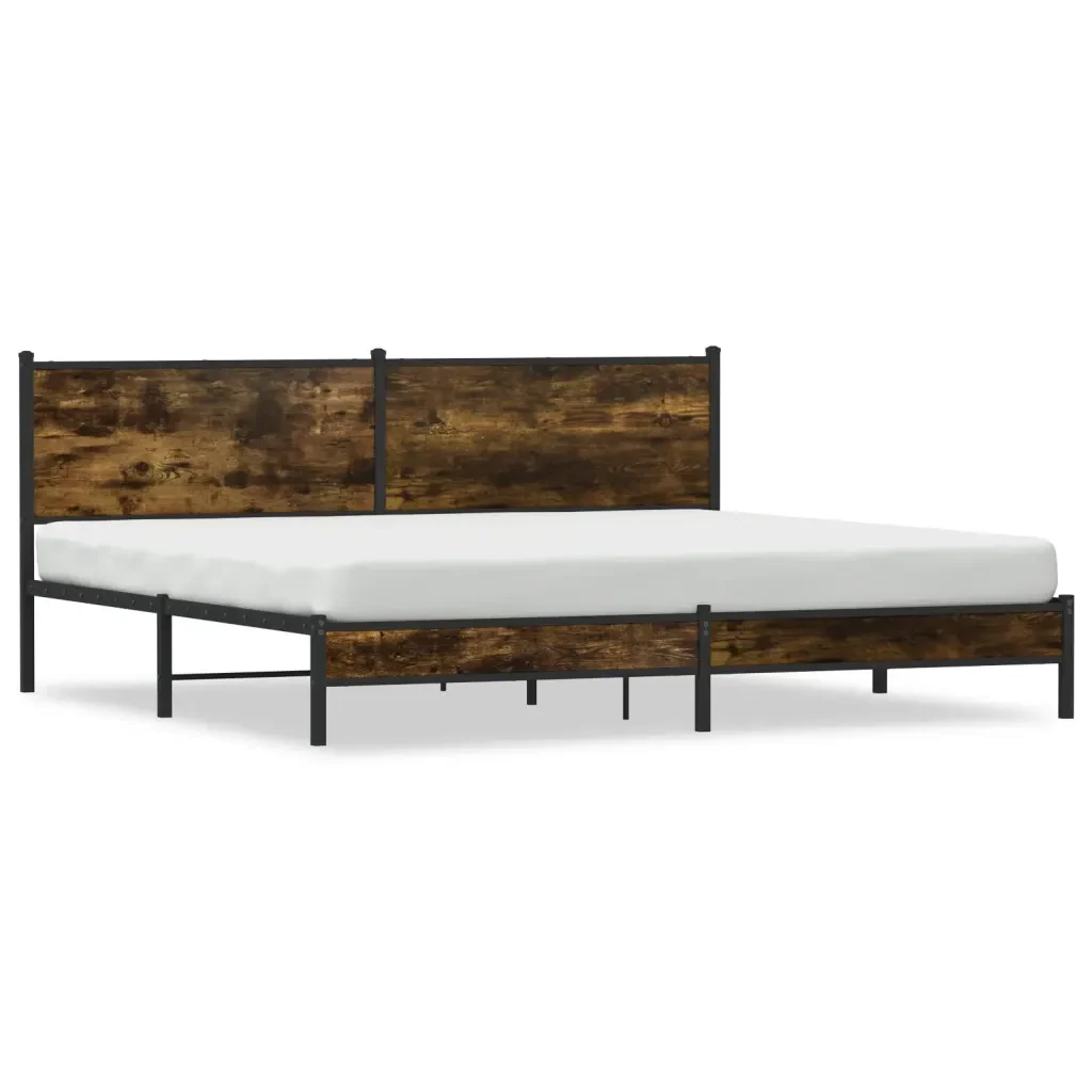 Letto matrimoniale | Letto per adulti | Giroletto senza Materaso in Metallo Rovere Fumo 200x200 cm