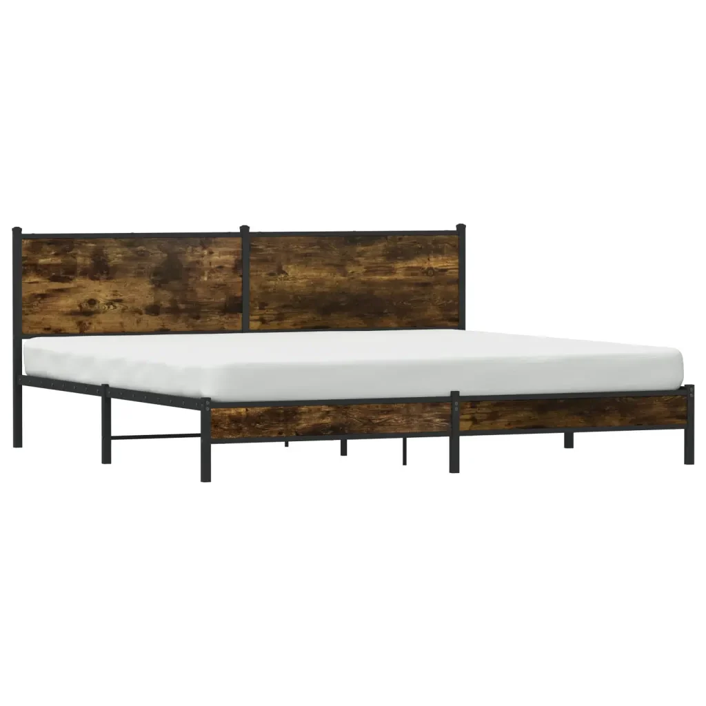 Letto matrimoniale | Letto per adulti | Giroletto senza Materaso in Metallo Rovere Fumo 200x200 cm - Image 4