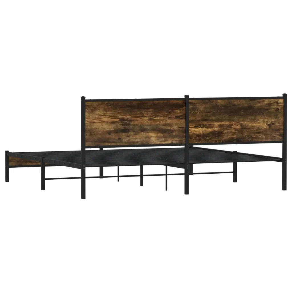 Letto matrimoniale | Letto per adulti | Giroletto senza Materaso in Metallo Rovere Fumo 200x200 cm - Image 7